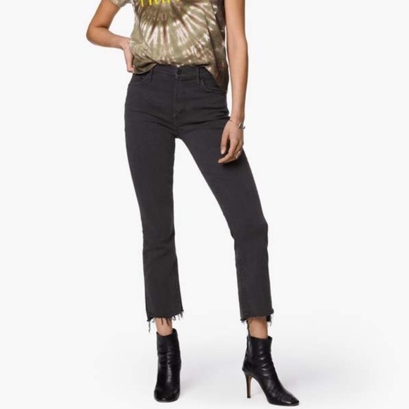MOTHER Insider Crop Step Fray Faded Black Ankle Cropped 26 Distressed Jeans